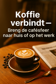 Cappuccino met latte art op houten tafel met krant en koffiebonen