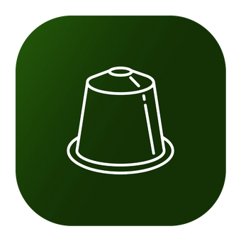 Capsule icoon wit met koffiecup symbool op groen achtergrond