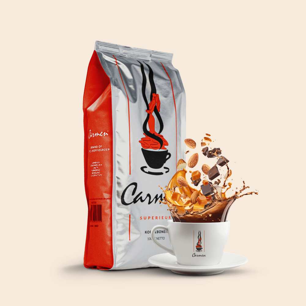 Carmen Superieur koffie van GerritsKoffie – 100% Arabica, romig van smaak met chocolade, karamel en vanille, voor espresso thuis.