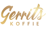 Elegant goudkleurig logo met de tekst ‘Gerrits Koffie’ in sierlijk handschrift en hoofdletters