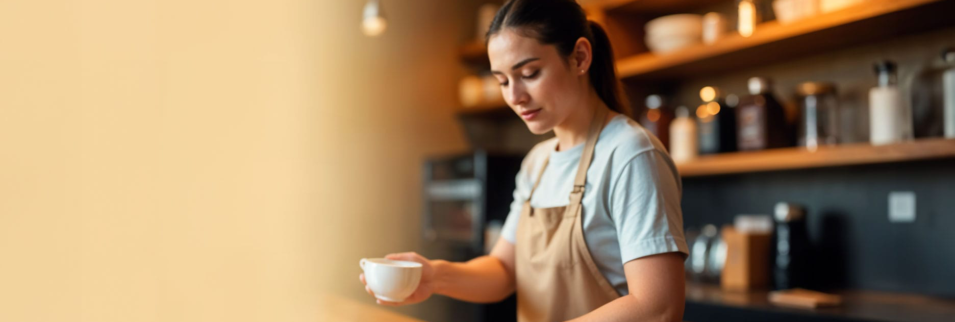 Barista bereidt verse koffie in een gezellige koffieshop voor GerritsKoffie abonnementen