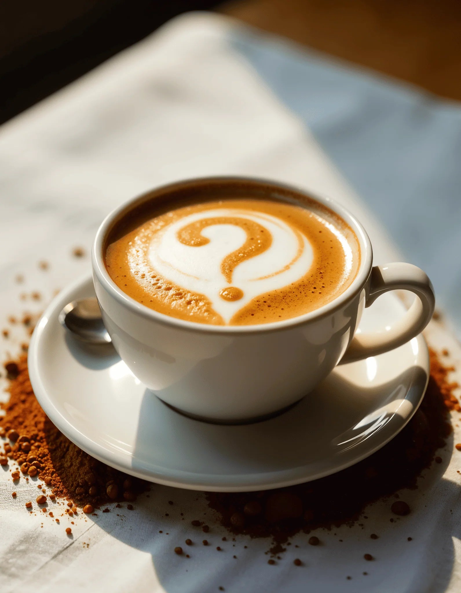Cappuccino met vraagteken in latte art gerritskoffie
